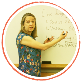 Teacher in front of white board