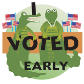 Image of an i voted early sticker that the University of Florida created for voters